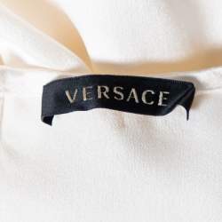 Pre Owned Versace Cream Floral Textured Silk Long Sleeve Blouse S