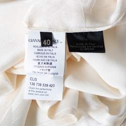 Pre Owned Versace Cream Floral Textured Silk Long Sleeve Blouse S