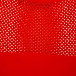Pre Owned Versace Orange Textured Knit & Mesh Detailed Sheath Dress S