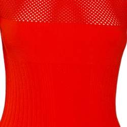 Pre Owned Versace Orange Textured Knit & Mesh Detailed Sheath Dress S