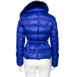 Versace Collection Blue Down Quilted & Fur Trimmed Belted Jacket M