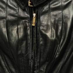 مملوكة مسبقًا Versace Black Leather Fur Lined Biker Jacket S