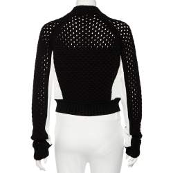 مملوكة مسبقًا Versace Monochrome Open Knit Contrast Trim Zip Front Sweater M
