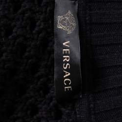مملوكة مسبقًا Versace Monochrome Open Knit Contrast Trim Zip Front Sweater M