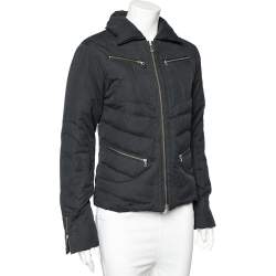 Pre Owned Versace Jeans Couture Black Cotton Quilt Detail Zip Front Jacket S