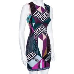 Pre Owned Versace Collection Multicolored Printed Crepe Sleeveless Mini Dress S
