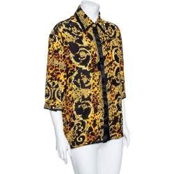 مملوكة مسبقًا Versace Multicolored Printed Silk Cut Out Sleeve Detail Blouse L