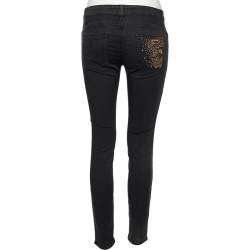 Versace Charcoal Grey Denim Stud Embellished Pocket Detailed Jeans S 