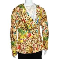 Versus Versace Multicolor Lion Parker Printed Cotton Fleece Hooded Sweatshirt L