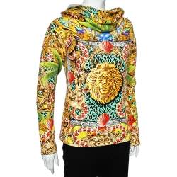 Versus Versace Multicolor Lion Parker Printed Cotton Fleece Hooded Sweatshirt L