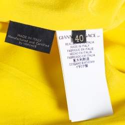 مملوكة مسبقًا Versace Yellow Printed Silk Leather Trim Detailed Bodycon Dress S