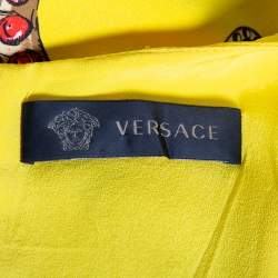 مملوكة مسبقًا Versace Yellow Printed Silk Leather Trim Detailed Bodycon Dress S
