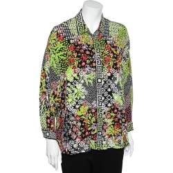 Pre Owned Versace Multicolored Printed Button Front Oversized Blouse L