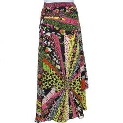 Pre Owned Versace Multicolor Floral Printed Silk Draped Maxi Skirt L