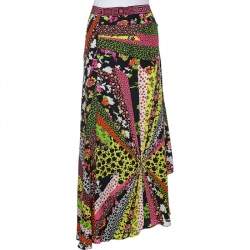 مملوكة مسبقًا Versace Multicolor Floral Printed Silk Draped Maxi Skirt L