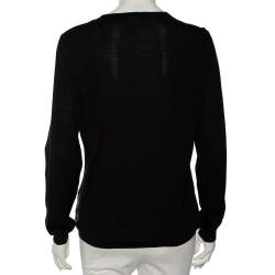 Versace Wool Knit & Baroque Printed Silk Paneled Button Front Cardigan L