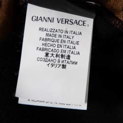 Versace Wool Knit & Baroque Printed Silk Paneled Button Front Cardigan L