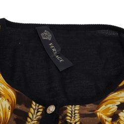 Versace Wool Knit & Baroque Printed Silk Paneled Button Front Cardigan L