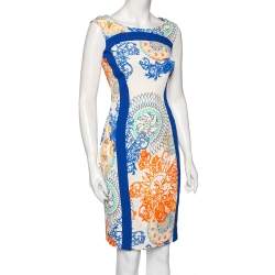 Pre Owned Versace Multicolor Printed Crepe Sleeveless Midi Dress M