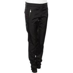 Versace Collection Black Cotton Blend Ruched Hem Trousers M