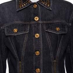 مملوكة مسبقًا Versace Charcoal Grey Denim Rockstud Detail Button Front Jacket M