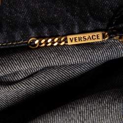 مملوكة مسبقًا Versace Charcoal Grey Denim Rockstud Detail Button Front Jacket M