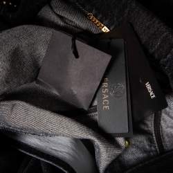 مملوكة مسبقًا Versace Charcoal Grey Denim Rockstud Detail Button Front Jacket M