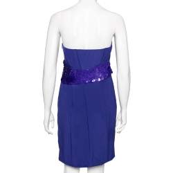 Versace Blue Crepe Embellished Detail Strapless Mini Dress M