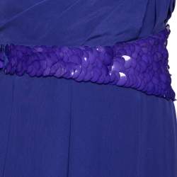Versace Blue Crepe Embellished Detail Strapless Mini Dress M