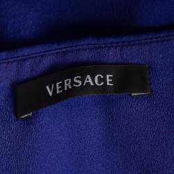 Versace Blue Crepe Embellished Detail Strapless Mini Dress M