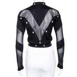 Pre Owned Versace Black & Gold Eyelet Detail Knit Zip Front Jacket S