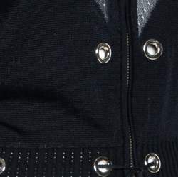 Pre Owned Versace Black & Gold Eyelet Detail Knit Zip Front Jacket S
