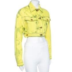 Pre Owned Versace Neon Yellow Denim Cropped Boxy Jacket S