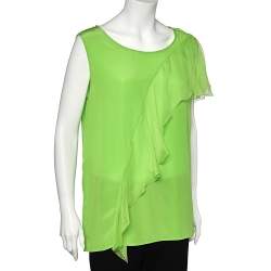 Versace Neon Green Silk Ruffled Sleeveless Top L