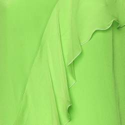 Versace Neon Green Silk Ruffled Sleeveless Top L