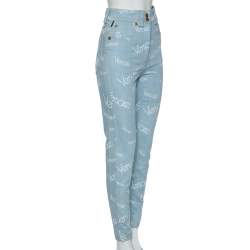 Pre Owned Versace Blue Logo Printed Denim Jeans S