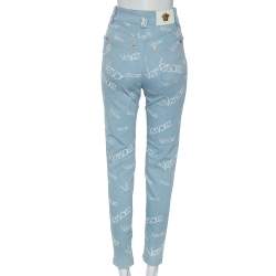 Pre Owned Versace Blue Logo Printed Denim Jeans S