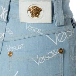 Pre Owned Versace Blue Logo Printed Denim Jeans S