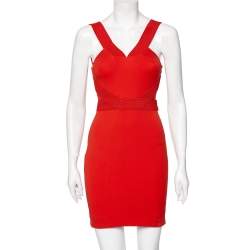 Pre Owned Versace Orange Jersey Embroidered Trim Detailed Short Dress S
