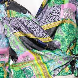Pre Owned Versace Multicolored Baroque Patchwork Print Silk Cropped Top S