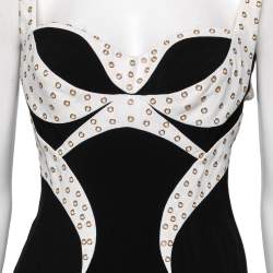 Pre Owned Versace Black Crepe Contrast Paneled Eyelet Studded Maxi Dress S