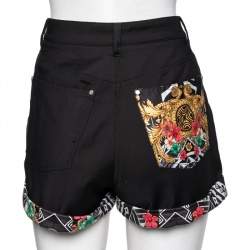 Pre Owned Versace Black Printed Cotton High Waisted Shorts M