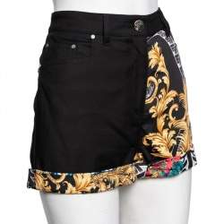 Pre Owned Versace Black Printed Cotton High Waisted Shorts M