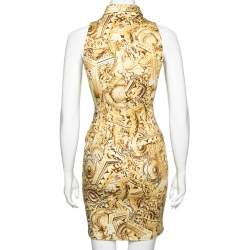 Pre Owned Versace Yellow Printed Cotton Button Front Sleeveless Dress S
