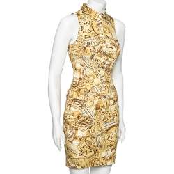 Pre Owned Versace Yellow Printed Cotton Button Front Sleeveless Dress S