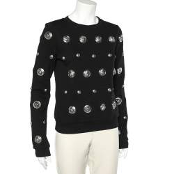 Versus Versace Black Cotton Knit Lion Head Embellished  Sweatshirt M