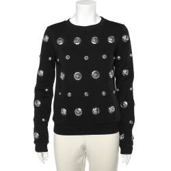 Versus Versace Black Cotton Knit Lion Head Embellished  Sweatshirt M