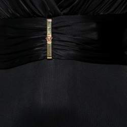 Pre Owned Versace Black Jersey Deep V-Neck Belted Dress S