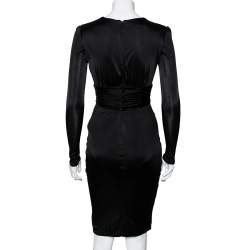 Pre Owned Versace Black Jersey Deep V-Neck Belted Dress S