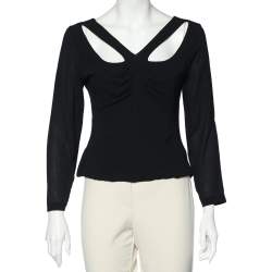 Versace Vintage Black Silk Chiffon Cut Out Detail Top L